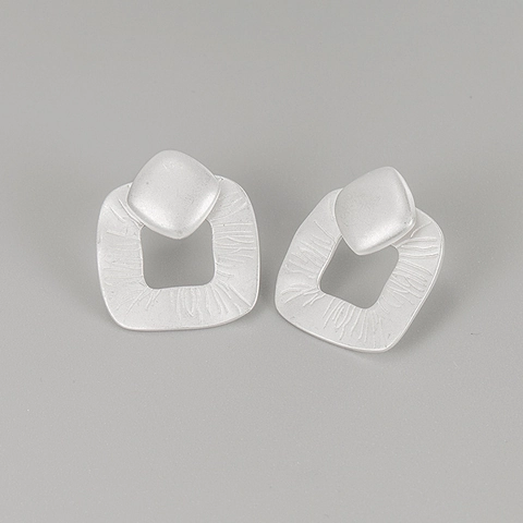 Pendientes de Botón de Plata de Ley 925 Minimalista Geométrico Cuadrado Arenado Mate Textura Joyería para Mujer