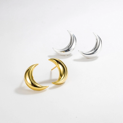 925 Sterling Silver Moon Stud Earrings For Women Minimalist Geometric Arc Crescent Moon Polished Fashion Jewelry Gift