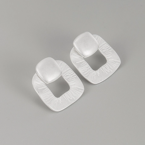 Pendientes de Botón de Plata de Ley 925 Minimalista Geométrico Cuadrado Arenado Mate Textura Joyería para Mujer