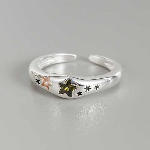 S925 Sterlingsilber Stern Offener Ring Bunte Zirkonia Emaille Minimalistisch Personalisierte Mode Damen Fingerring Verstellbar