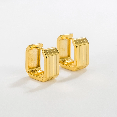 Minimalist S925 Sterling Silver Square Hoop Earrings For Women Ribbed Vertical Striped Geometric Cube Huggie Earrings Hypoallergenic Jewelry
