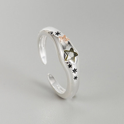 S925 Sterlingsilber Stern Offener Ring Bunte Zirkonia Emaille Minimalistisch Personalisierte Mode Damen Fingerring Verstellbar
