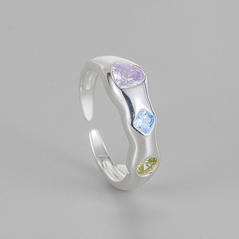 925 Sterlingsilber Irregulär Welle Ring Farbige Zirkonia Verstellbar Fingerring Für Damen Modern Süß Schmuck