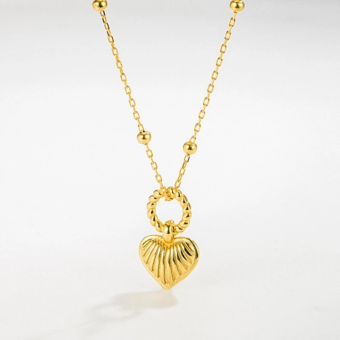 Collar con Colgante de Corazón de Plata de Ley 925 Tendencia Coreana Efecto Láser Cadena de Cuentas Joyas para Mujer