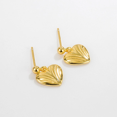 Pendientes de Botón de Corazón de Plata de Ley S925 para Mujer Minimalista Texturizado Oro Plata Chapado Joyería Regalo
