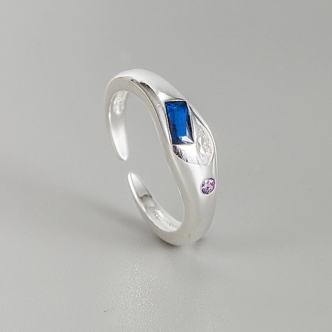 S925 Sterlingsilber Geometrischer Asymmetrischer Ring Für Damen Mit Farbigen Strasssteinen Verstellbarer Offener Ring Minimalistischer Schmuck