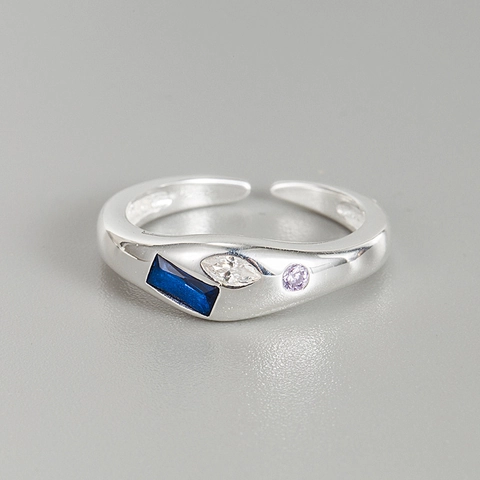 S925 Sterlingsilber Geometrischer Asymmetrischer Ring Für Damen Mit Farbigen Strasssteinen Verstellbarer Offener Ring Minimalistischer Schmuck