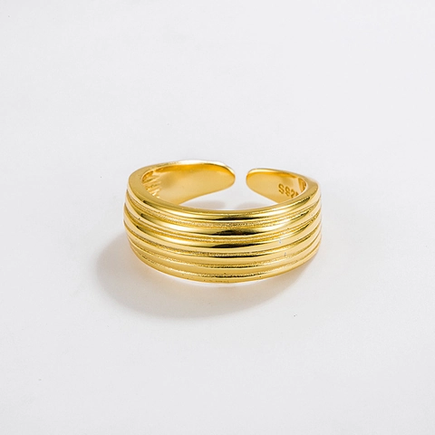Anillo Ajustable Abierto de Plata de Ley S925 con Líneas de Varias Capas Para Mujer Chapado en Oro de 18K Anillo Geométrico Ondulado Joyería