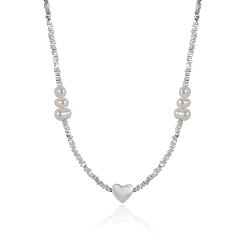 S925 Sterling Silber Herz Perlenkette Für Damen Elegante Edler Schmuck Herzanhänger Künstliche Perle Gliederkette Choker Geschenk