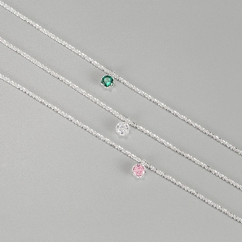 S925 Sterlingsilber Fußkettchen für Damen mit Buntem Strass Anhänger Funkelnde Verstellbare Geometrische Fußkette Schmuck Geschenk