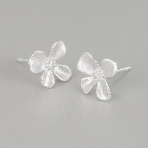 S925 Sterlingsilber Waldstil Süße Gardenia Blume Ohrstecker Für Damen Matt Sandgestrahlt Botanischer Schmuck Geschenk