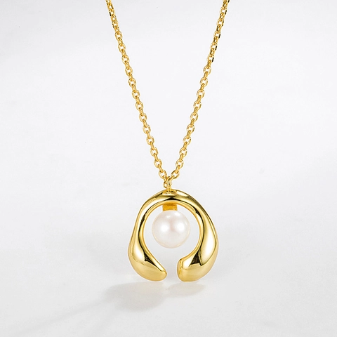 Collar de Colgante de Perla de Agua Dulce de Plata de Ley 925 para Mujer Minimalista Forma de U Herradura Joyería de Moda Regalo