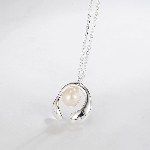 Collar de Colgante de Perla de Agua Dulce de Plata de Ley 925 para Mujer Minimalista Forma de U Herradura Joyería de Moda Regalo
