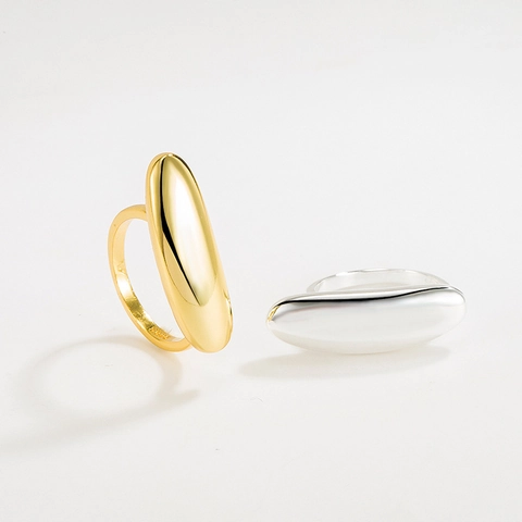Anillo Abierto de Plata de Ley 925 con Gota de Agua para Mujer Minimalista Bañado en Oro de 18K Lágrima Ajustable Geométrico Joyería