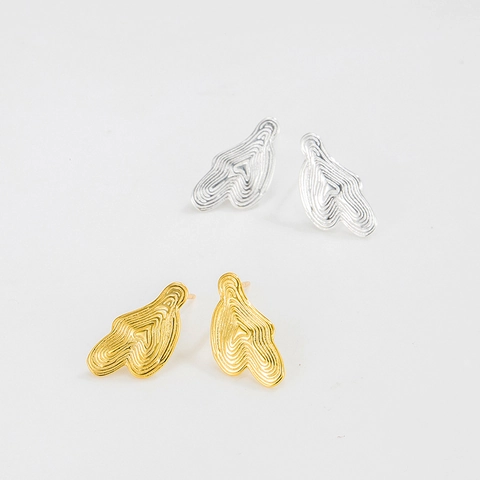 Pendientes de Botón de Plata de Ley S925 Geométricos para Mujer Textura de Onda Irregular Minimalista Joyería Chapada en Oro 18K