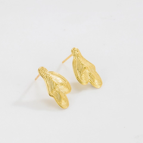 Pendientes de Botón de Plata de Ley S925 Geométricos para Mujer Textura de Onda Irregular Minimalista Joyería Chapada en Oro 18K