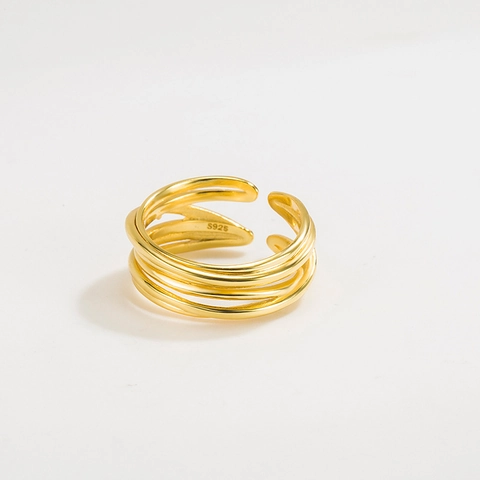 S925 Sterlingsilber Mehrlagiger Verflochtener Offener Ring Minimalistisch Unregelmäßige Parallele Linien Verstellbarer Ring