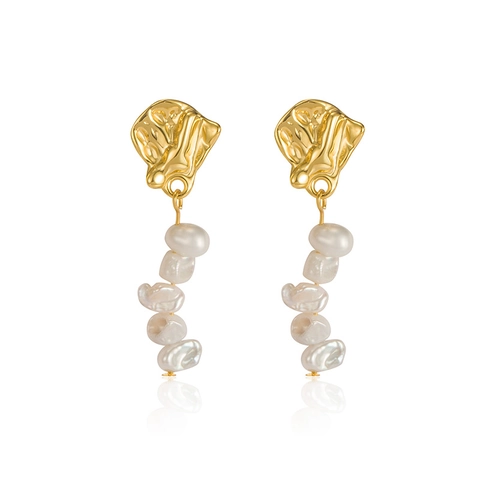 S925 Sterling Silver Freshwater Baroque Pearl Drop Earrings For Women Irregular Flower Petal Elegant Fashion Jewelry Earrings
