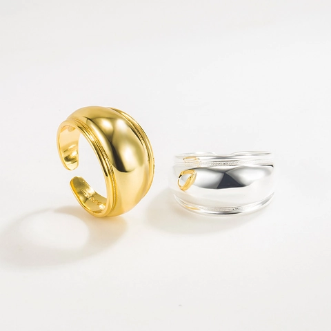 Anello Aperto in Argento Sterling S925 Minimalista per Donna Anello Regolabile Liscia Wide Dome Gioielli Regalo