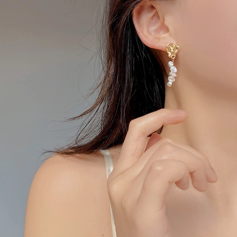 S925 Sterling Silver Freshwater Baroque Pearl Drop Earrings For Women Irregular Flower Petal Elegant Fashion Jewelry Earrings