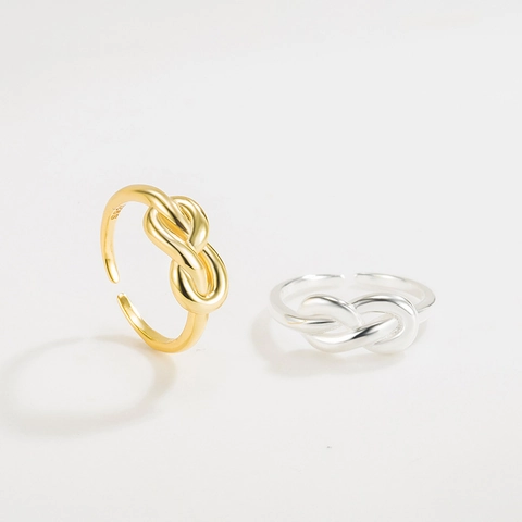 Minimalist S925 Sterling Silver Knot Wrapped Adjustable Open Ring For Women Luxury Gold Silver Plated Fashion Finger Jewelry Gift