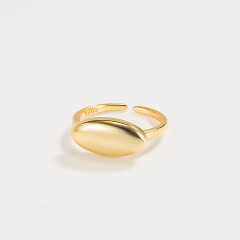 925 Sterlingsilber Minimalistisch Oval Offener Ring Für Damen Koreanischer Kaltstil Verstellbar Glatt Flüssiges Metall Finger Schmuck
