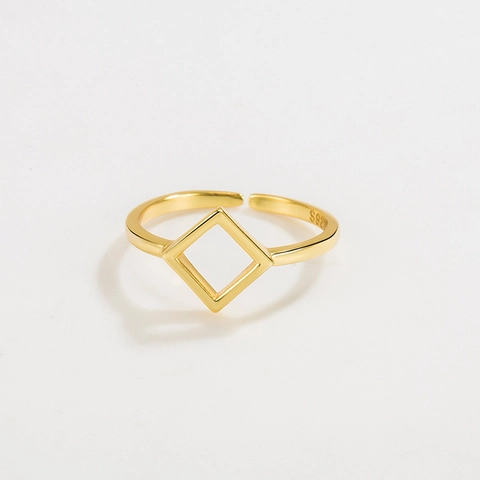 Minimalistischer 925 Sterling Silber Hohl Rhombus Ring Für Damen 18K Vergoldet Geometrisch Offen Verstellbar Fingerring Schmuck