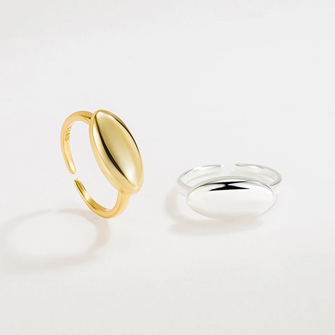 925 Sterlingsilber Minimalistisch Oval Offener Ring Für Damen Koreanischer Kaltstil Verstellbar Glatt Flüssiges Metall Finger Schmuck