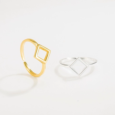 Minimalistischer 925 Sterling Silber Hohl Rhombus Ring Für Damen 18K Vergoldet Geometrisch Offen Verstellbar Fingerring Schmuck