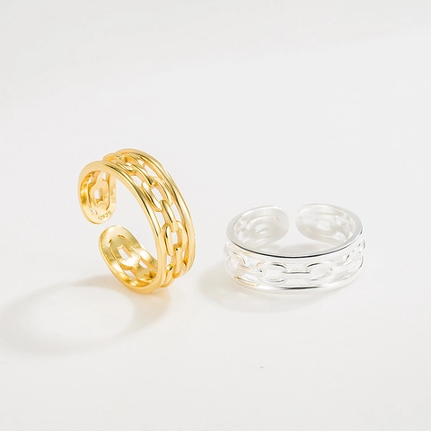 S925 Sterlingsilber Hohl Kettenglied Offener Ring Für Damen Verstellbar Geometrisch Minimalistisch Fingerring Schmuck Accessoire