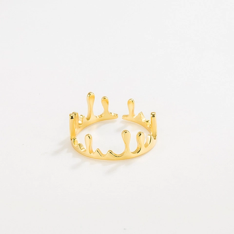 S925 Sterling Silver Melted Lava Crown Ring Irregular Liquid Metal Water Drop Open Adjustable Ring For Women Jewelry