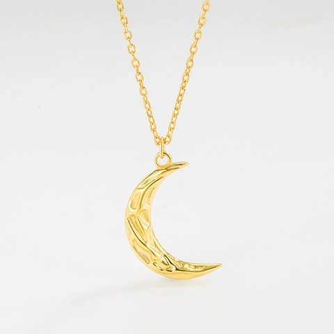 925 Sterling Silver Wrinkled Moon Necklace Vintage Gold Plated Crescent Pendant Clavicle Chain For Women Fashion Jewelry