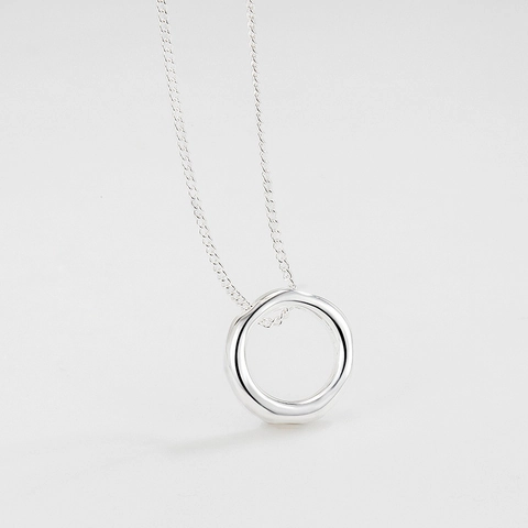 Collar de Plata de Ley 925 con Colgante de Círculo Geométrico Irregular para Mujer Joyería Minimalista Chic Cadena