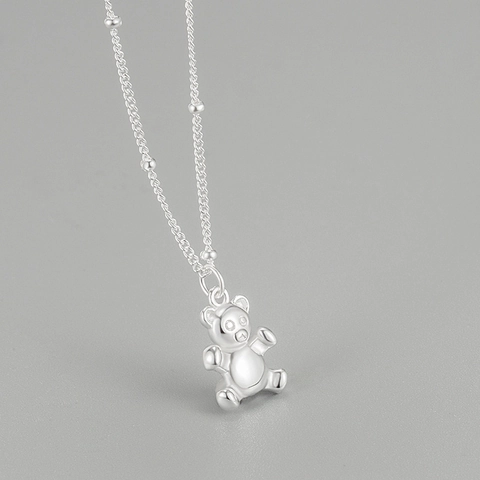 925 Sterlingsilber Teddybär Anhänger Halskette Süße Cartoon Tier Zweifarbige Schlüsselbeinkette Schmuck Für Damen Mädchen Geschenk