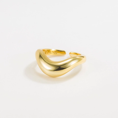 Minimalistischer S925 Sterlingsilber Ring Unregelmäßige Welle Für Damen 18K Vergoldet Organische Kurve Verstellbar Offener Ring Modeschmuck