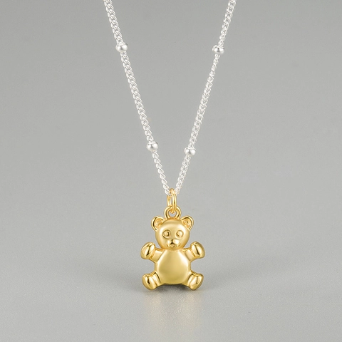 925 Sterlingsilber Teddybär Anhänger Halskette Süße Cartoon Tier Zweifarbige Schlüsselbeinkette Schmuck Für Damen Mädchen Geschenk