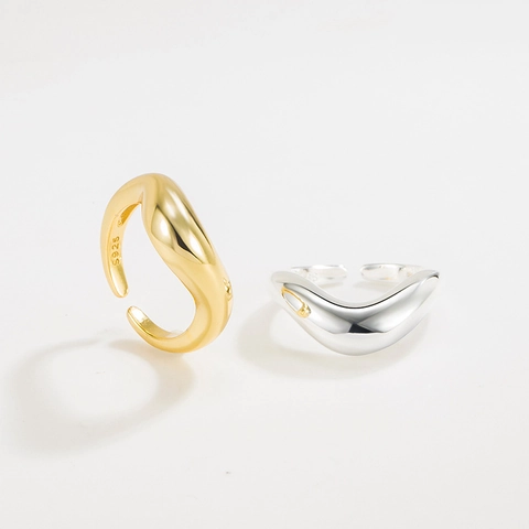 Minimalistischer S925 Sterlingsilber Ring Unregelmäßige Welle Für Damen 18K Vergoldet Organische Kurve Verstellbar Offener Ring Modeschmuck