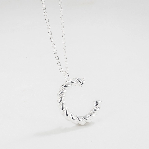Collana con Pendente Lettera C in Argento Sterling 925 per Donna Stile Ins Coreano Catena con Tessitura a Corda Intrecciata Regalo Gioielli