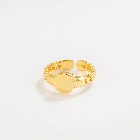 S925 Sterlingsilber Offener Ring Damen Minimalistisch Rundes Gesicht Panzerkette Design Verstellbarer Ring Modeschmuck
