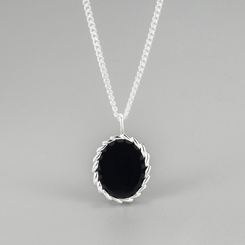 Vintage S925 Sterlingsilber Oval Schwarz Emaille Anhänger Halskette Für Damen Retro Französischer Stil Schlüsselbeinkette Schmuck Geschenk