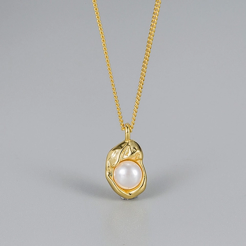 Collana con Perla d'Acqua Dolce in Argento Sterling 925 per Donna Design a Fagiolo Irregolare Catena Minimalista Francese