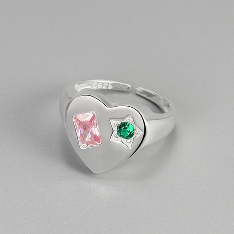 925 Sterlingsilber Herzförmiger Ring Für Damen Mikro-Zirkonia Verstellbarer Offener Ring Minimalistischer INS-Stil Schmuck Geschenk