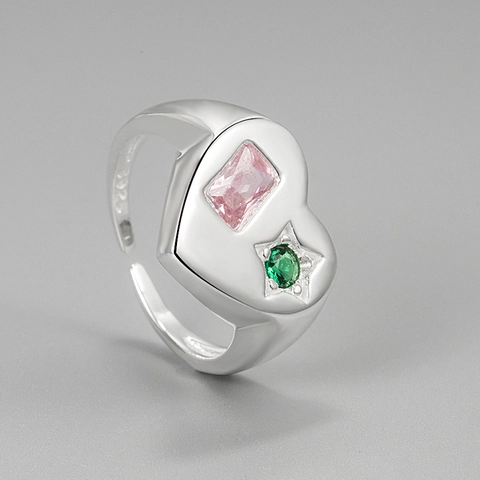 925 Sterlingsilber Herzförmiger Ring Für Damen Mikro-Zirkonia Verstellbarer Offener Ring Minimalistischer INS-Stil Schmuck Geschenk