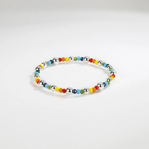 Braccialetto in Argento Sterling 925 Multicolore Arcobaleno Fatto a Mano Perline Stile Coreano Gioielli Donna Regalo
