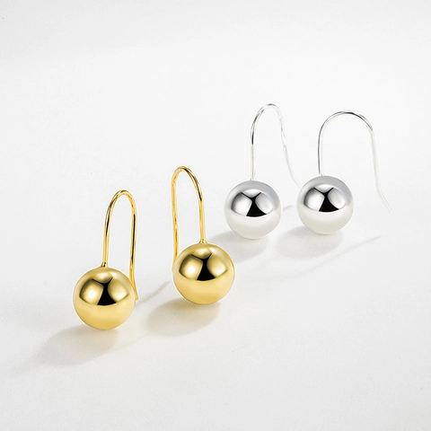 Pendientes de Gota de Bola de Plata de Ley 925 Minimalistas para Mujer Chapados en Oro de 18K Perla Redonda Gancho Pendientes Joyería de Moda Coreana