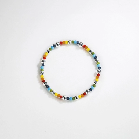 Braccialetto in Argento Sterling 925 Multicolore Arcobaleno Fatto a Mano Perline Stile Coreano Gioielli Donna Regalo