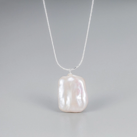 S925 Sterling Silver Baroque Pearl Pendant Necklace For Women Elegant Irregular Square Design Clavicle Chain Jewelry