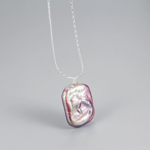 S925 Sterling Silver Baroque Pearl Pendant Necklace For Women Elegant Irregular Square Design Clavicle Chain Jewelry