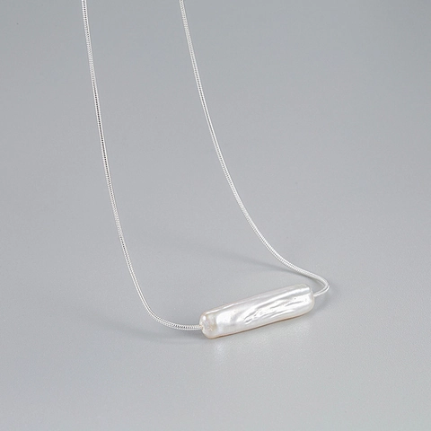 S925 Sterling Silver Natural Baroque Pearl Pendant Necklace For Women Snake Chain Minimalist Geometric Choker Jewelry Gift