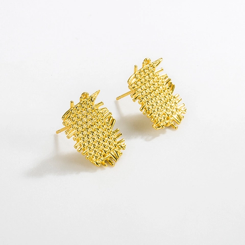 S925 Sterling Silver Woven Texture Stud Earrings Geometric Irregular Grid Pattern Retro Ins Style Metal Ear Jewelry For Women